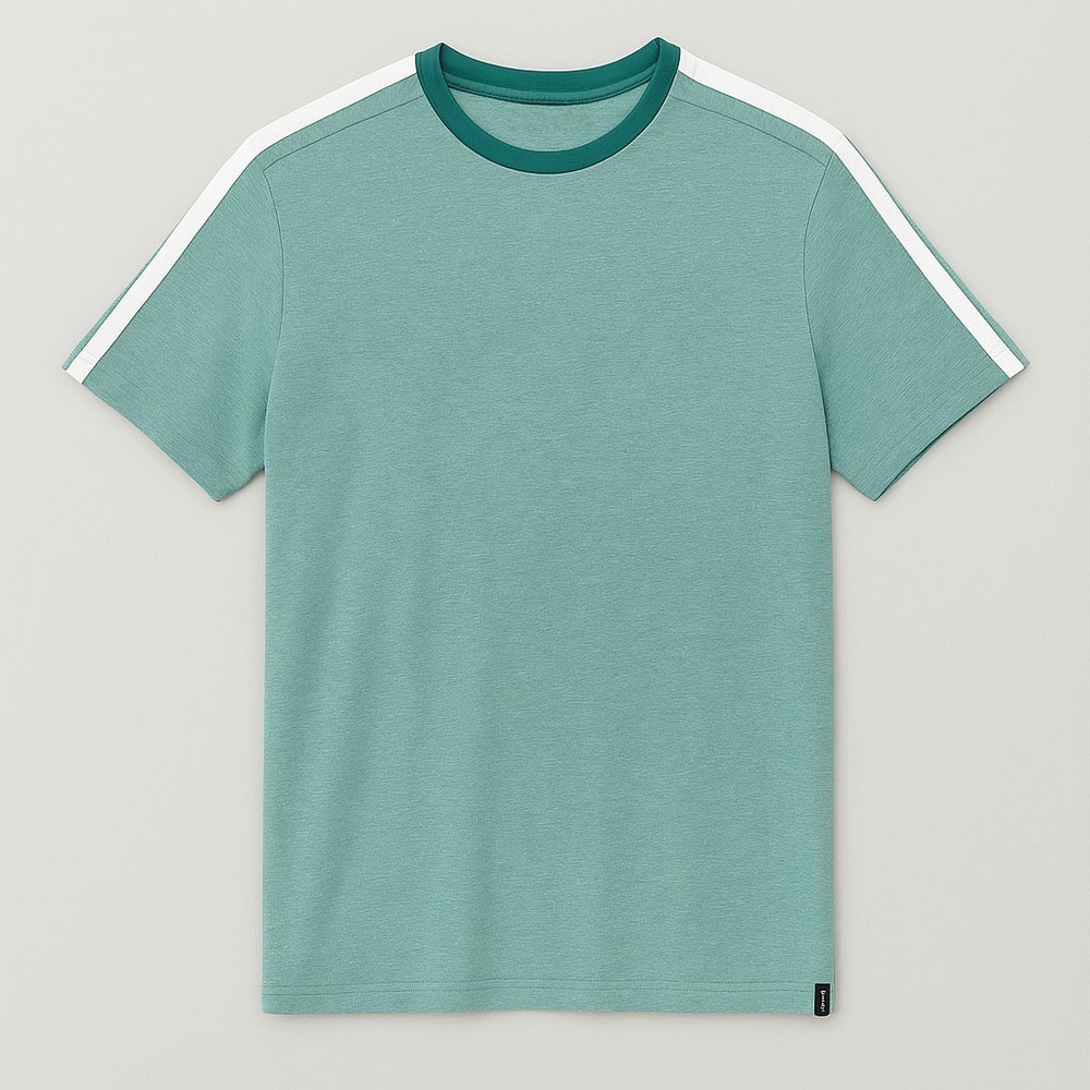 Perry Ellis Stripe Sleeve Tee – Teal